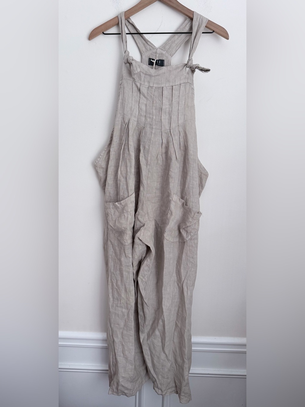 SAGA Made in Italy Tan 100% Linen Jumpsuit wide leg lightweight oversized